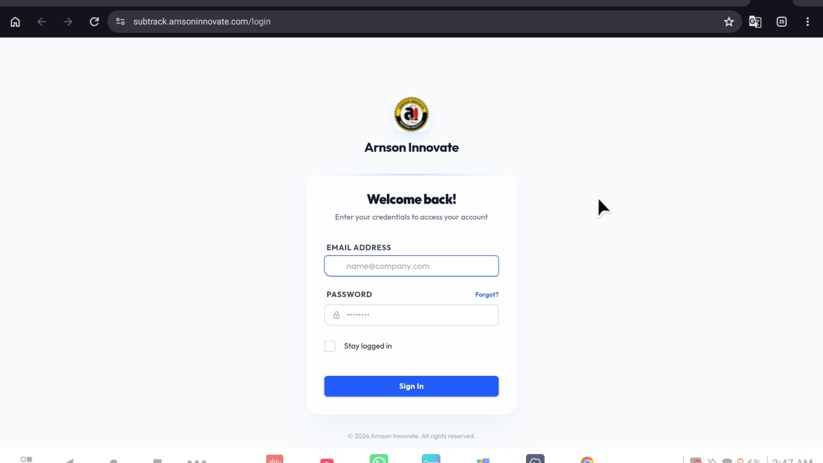 SubTrack Dashboard Interface